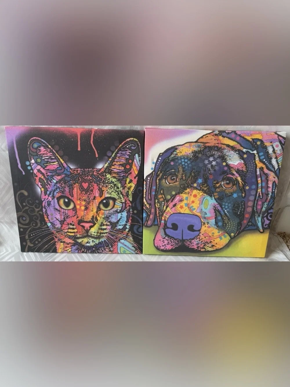 Colorful Dean Russo Print Cat Dog Savvy Labrador Canvas Art Wall Decor Picture
